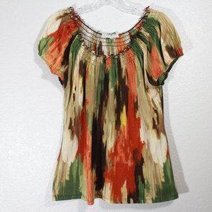 Short Sleeve Blouse Top Shirt Multi Color Scoop